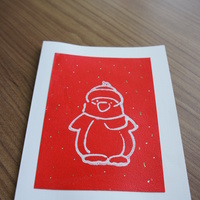 Snowman Stamp Red: Stamped snowman on starry red field.