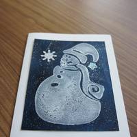 Traditional Snowman: Textured snowman on dark starry field.
